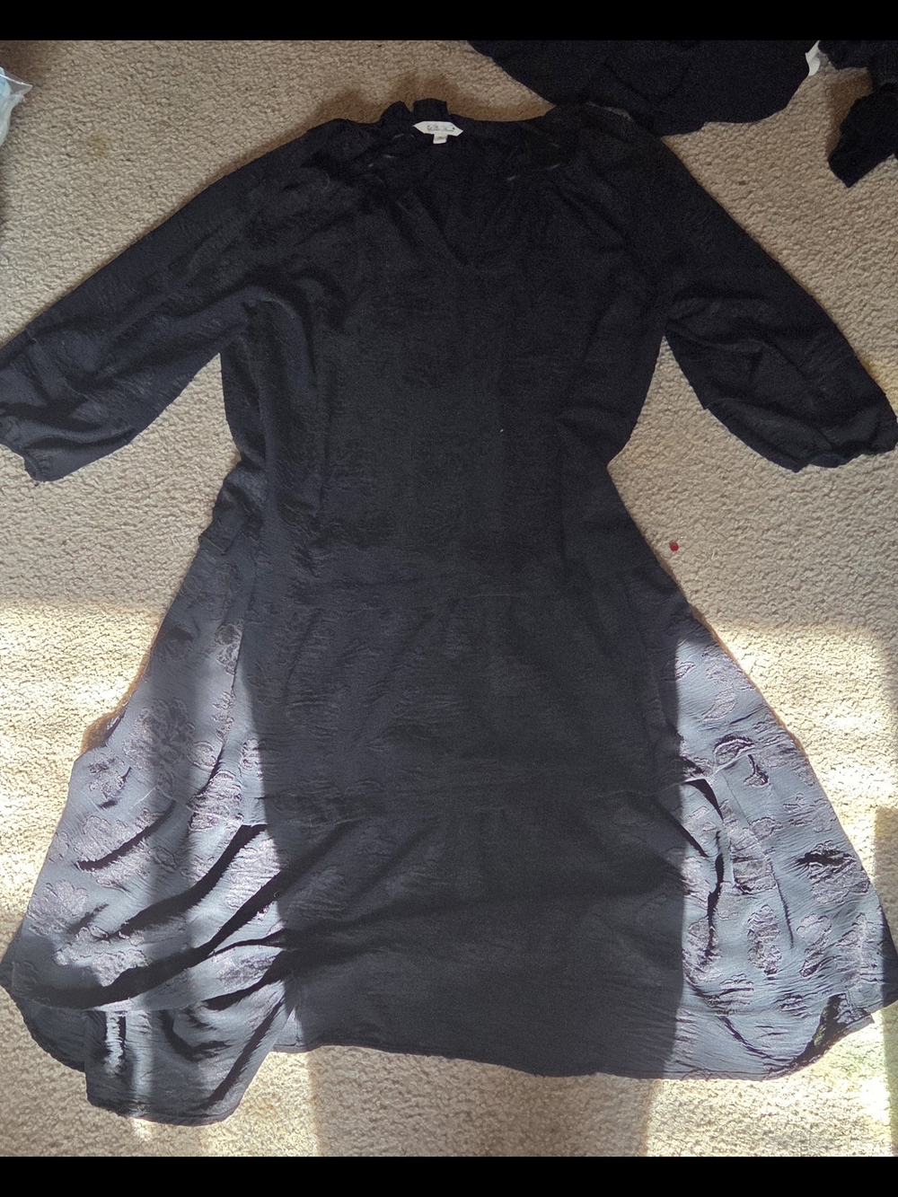 The Pioneer Woman Black Long Sleeve Midi Dress with Textured Side Panels